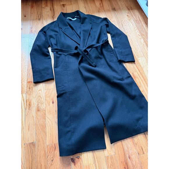 UNIQLO U AND LEMAIRE Wool Cashmere Robe Coat Long Belted Size XS Black - Picture 1 of 3